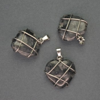 Přívěšek Srdce z labradoritu v stříbrném opletení