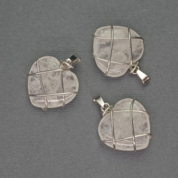 Přívěšek Srdce z horského křišťálu ve stříbrném opletení, průměr 21 × 21 mm ±, délka 27 mm ±