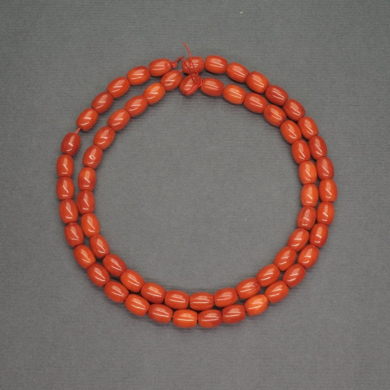 Barilkové korálky z oranžového přírodního korálu, průměr 5×6 mm, délka cca 40 cm