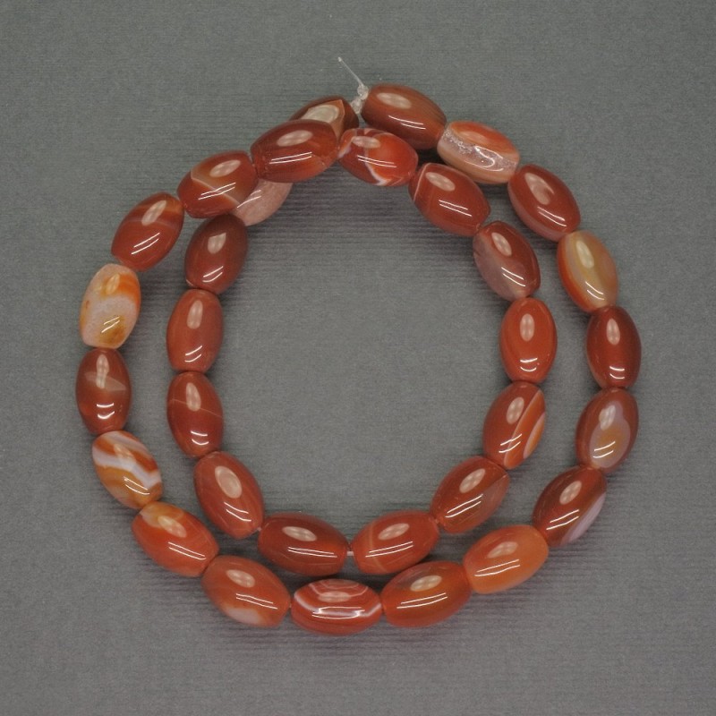 Barilové korálky z přírodního kamene Sardonyx, průměr 9×12 mm, délka 40 cm