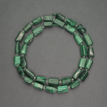 Malachitové brusované válcové korálky, rozměr 6×11 mm +-, díra 3 mm, délka 41 cm +