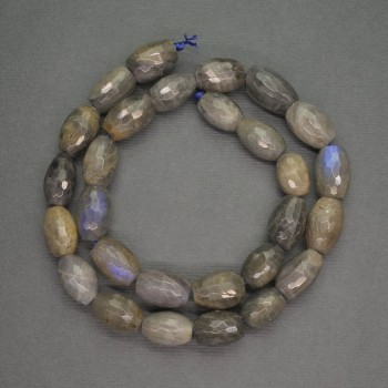 Korálky z labradoritu, broušené barilové, průměr 10×15 mm, délka cca 40 cm