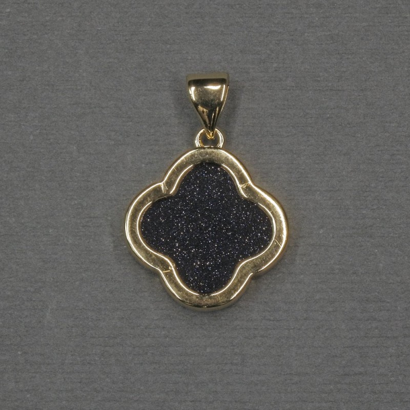 Přívěšek Čtyřlístek s aventurínem 16×18×4 mm ± zlatistým kovem