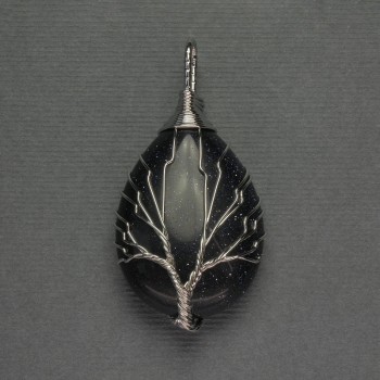 Přívěšek Kapka aventurínu Noční Kiira 24×35×48 mm ± v opletení ze stříbrného kovu