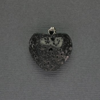 Přívěšek Srdce z lávového kamene 20×20×25 mm ± stříbrný kov