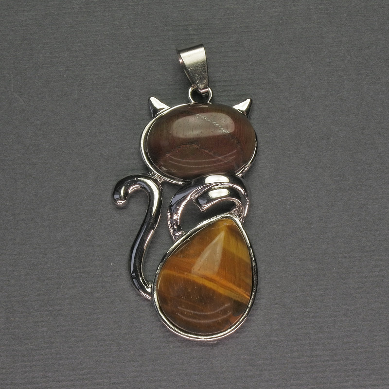Přívěšek Kočka z tygřího oka 25×51 mm ± stříbrný kov