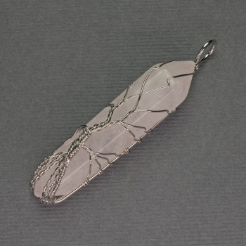 Přívěšek z horského křišťálu ve tvaru šestiúhelníku – krystal 12×50×57 mm, +- ve stříbrném opletení