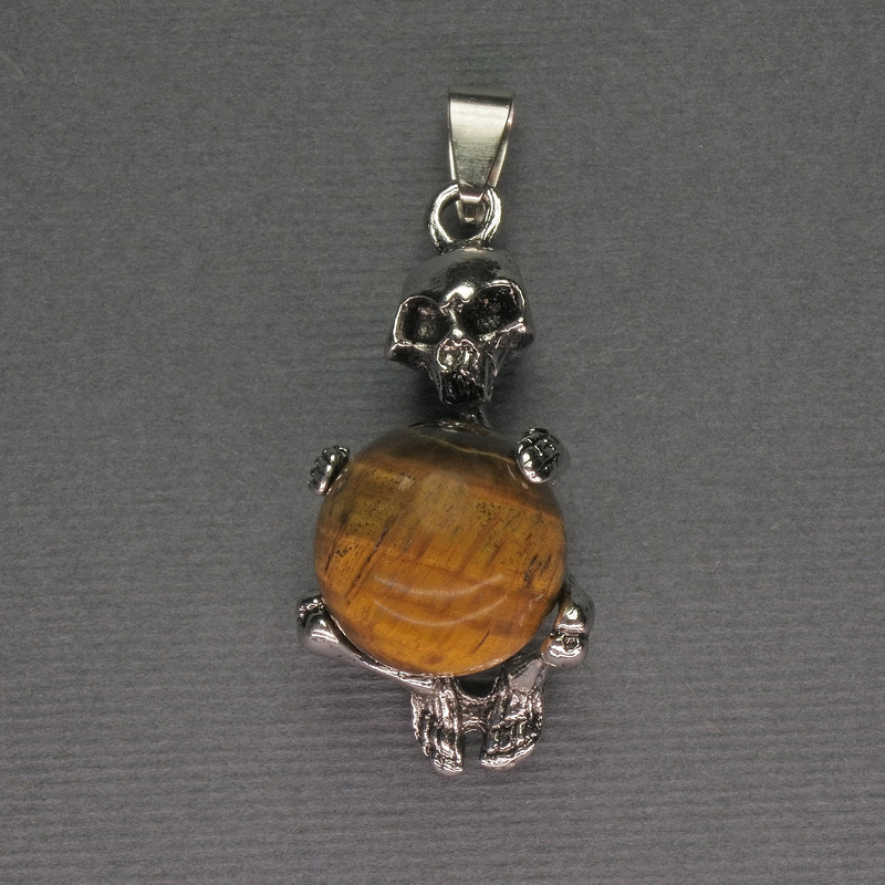 Přívěšek Skelet z tygřího oka, kulička, průměr cca 16 mm, 20×50 mm+