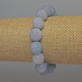 Náramek z akvamarínu, hladké kuličky, průměr 12 mm, délka 18 cm, elastický