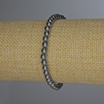 Náramek z hematitu hladké kuličky, průměr 5 mm, délka 18 cm, elastická šňůrka