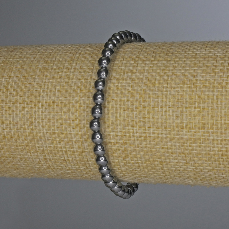 Náramek z terahertzu, hladká kulička 5 mm, délka 18 cm, elastická báze