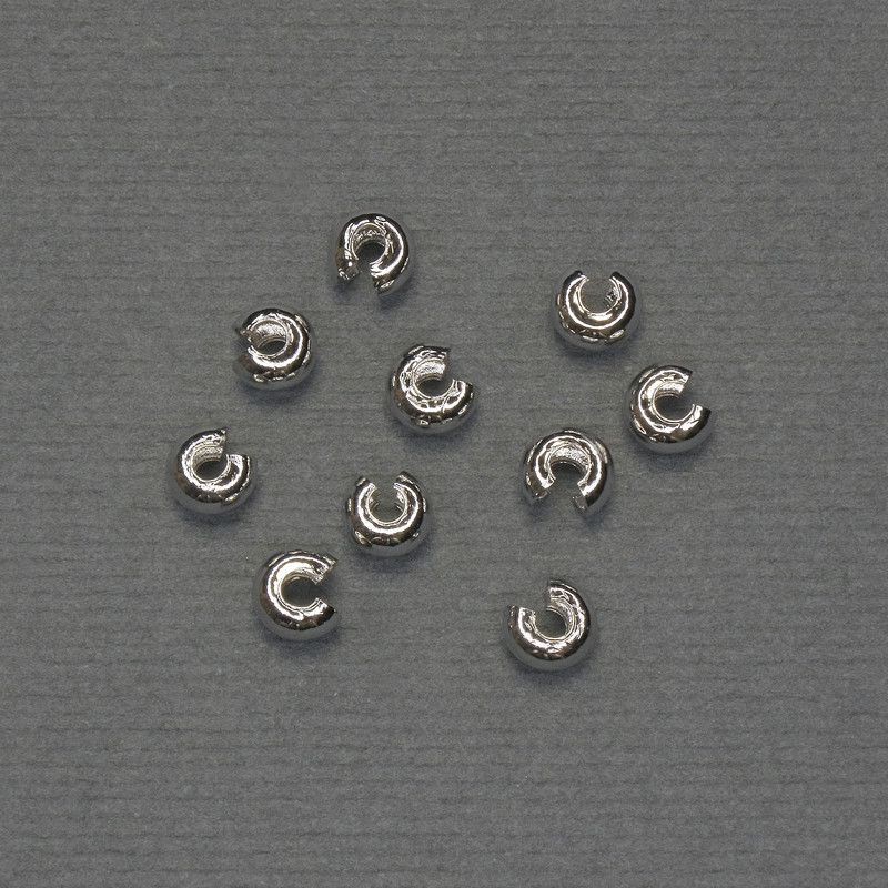 Krimpovací korálka pro krimpování, stříbrný kov, průměr 4,5 mm, balení 10 párů