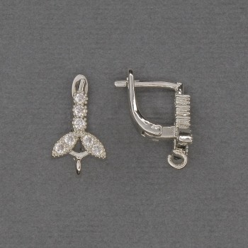 Háčky na náušnice s bílými štrasovými kamínky, stříbrný kov 16×3×9 mm – pár