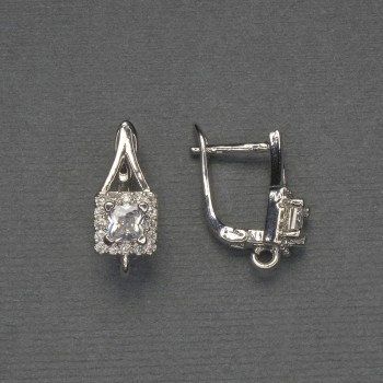 Háčky na náušnice s bílými štrasovými kamínky, stříbrný kov, 17×7 mm – pár