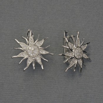 Háčky na náušnice s bílými rhinestones, stříbrný kov, průměr 20 mm, pár