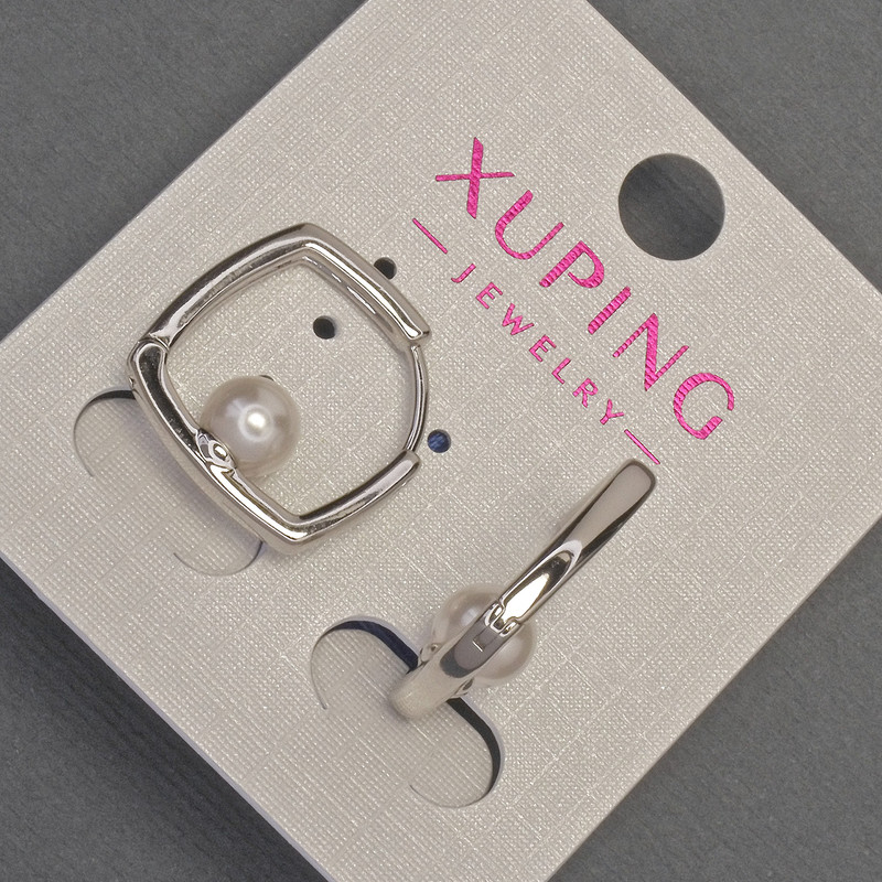 Náušnice Xuping s Mallorskou perlou, průměr 6 mm ±, délka 18 mm ±, rhodiované