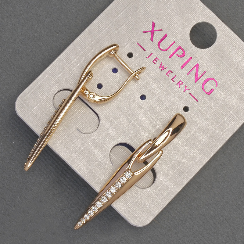 Náušnice Xuping se bílými štrasovými kamínky, průměr 6 mm ±, délka 38 mm ±, pozlacení 18K