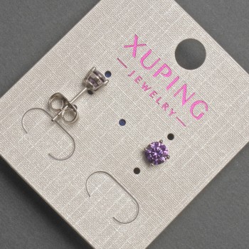 Náušnice s puzetou Xuping s fialovým krystalem, průměr 5 mm, rhodiované