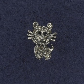 Brož Kocour se štrasami, stříbrný kov, 11×15 mm+