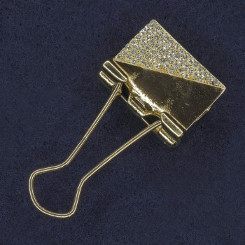 Brož se zapínáním klipem – bílé štrasové kameny, zlatý kov, 21×46 mm