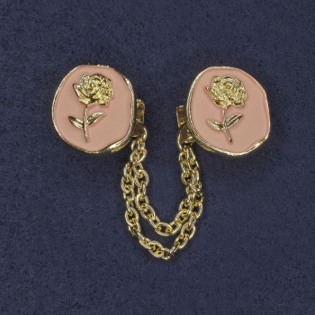 Brož pro kardigány – růžový smalt a zlatavý kov