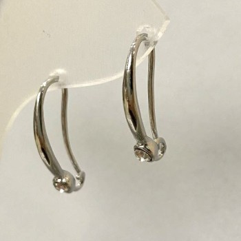 Háčky na náušnice se bílými krystaly 4 mm, stříbrný kov, 22×2 mm, pár