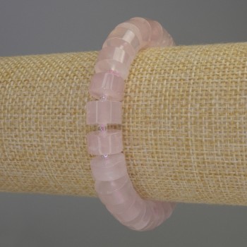 Náramek z růžového křemene, rondelové korálky 10×6 mm ±, korálky 3 mm, délka 18 cm ±, elastický