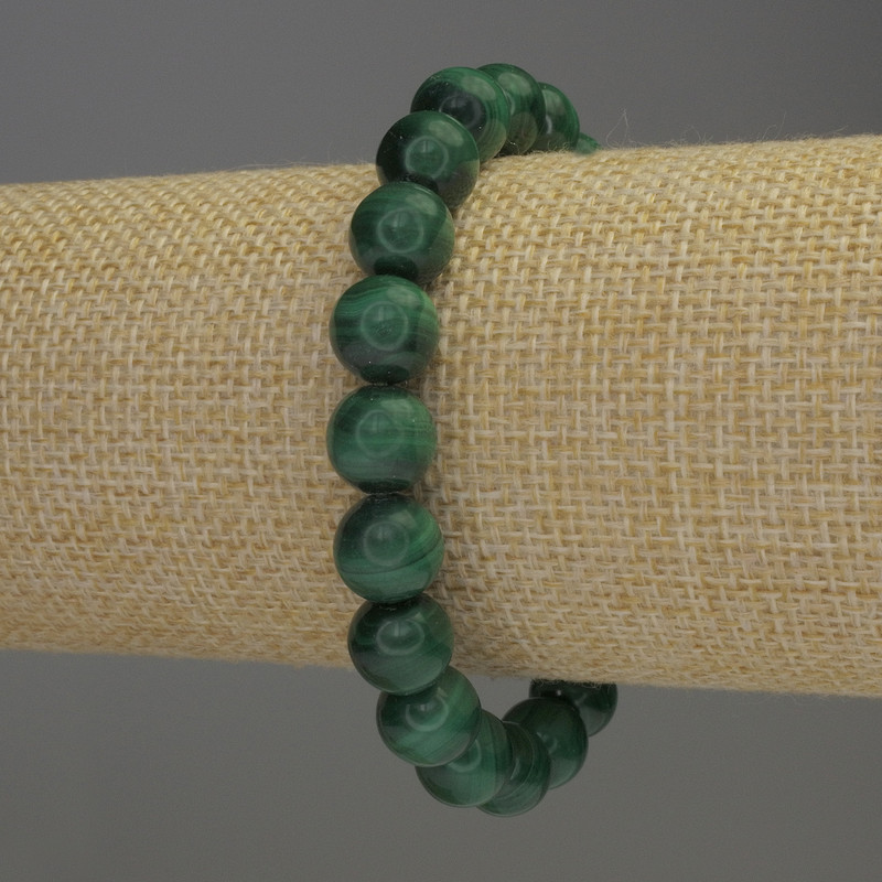 Náramek z malachitu, přírodní kámen, hladká kulička, průměr 10 mm, délka 18 cm