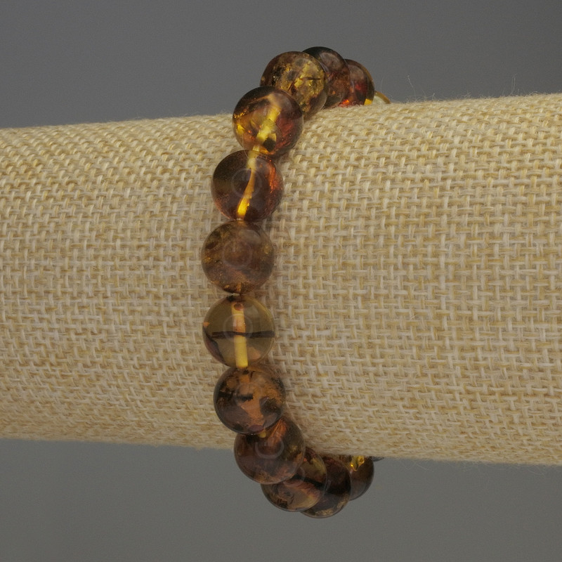 Náramek z jantaru – hladké kuličky, průměr 9,5 mm, délka 18 cm, pružný