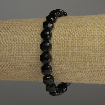 Náramek z černého turmalínu – broušené mince, průměr 8×5 mm, tloušťka 5 mm, délka 18 cm, elastické