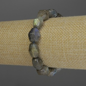 Náramek z labradoritu, mnohostěnný, průměr 14×10 mm, délka 18 cm, elastický