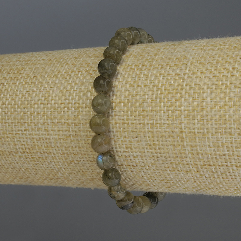 Náramek z labradoritu – hladké kuličky, průměr 6 mm, délka 18 cm, na elastické šňůrce