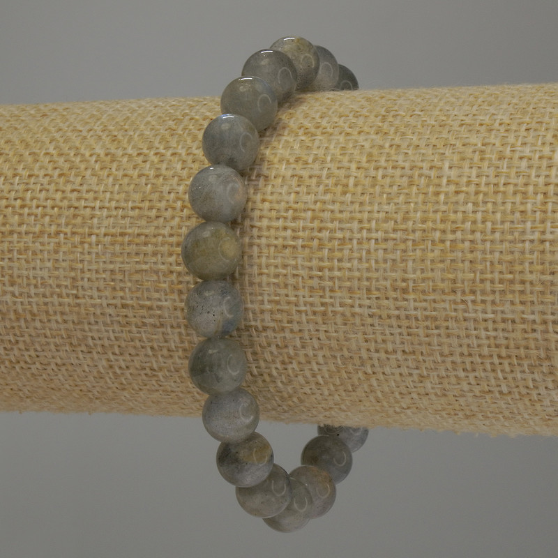 Náramek z labradoritu – hladké kuličky, průměr 8 mm ±, délka 18 cm, elastický