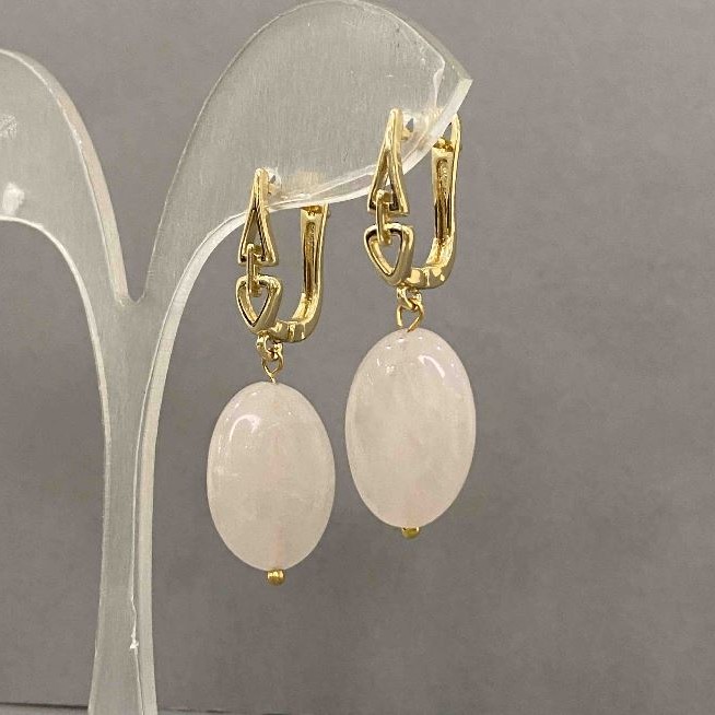 Náušnice z růžového křemene, ovál 18×13 mm, délka 34 mm