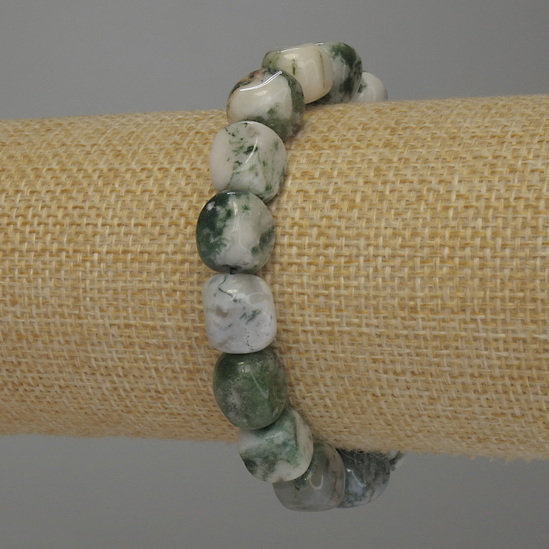 Náramek z mechového achátu, galetovaný, průměr 10–13×9–11 mm, délka 18 cm ± elastický