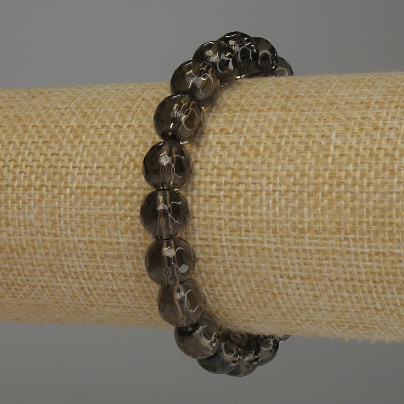 Náramek z kouřového topazu, brusované kuličky, průměr 9,5 mm, délka 18 cm, elastický
