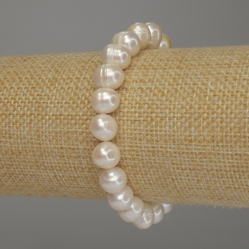 Náramek z říčních perel, průměr 9×8 mm, délka 18 cm (elastický)