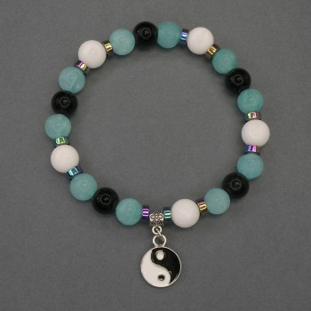 Náramek Směs hladkých korálků, průměr 8 mm ± rondely 5×2 mm ±, délka 18 mm ± elastická šňůra