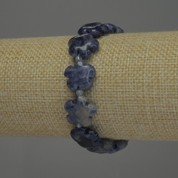 Náramek ze sodalitu s květinou, průměr korálků cca 15 mm, drobné korálky 3 mm, délka 18 cm, elastický