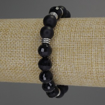Náramek Assorti hladká kulička a facetovaná kulička, průměr 10 mm ±, s kovovými vsadkami, délka 18 cm, elastický