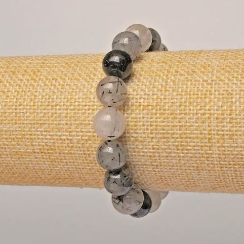 Náramek z rutilitového křemene – vlásený křemen, přírodní kámen, hladká korálka, průměr 12 mm, délka 18 cm ± (elastický)