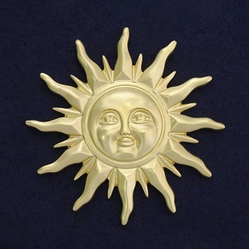 Brož Slunce, barva matového zlata, zlatý kov, 68 mm, na magnetu