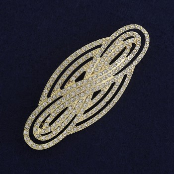 Brožka Akcent s bílými štrasami na zlatistém kovu 80×33 mm+