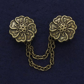 Brož na kardigan v bronzové barvě, průměr 21 mm ± řetízek, délka 9 cm