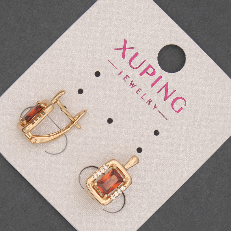 Náušnice Xuping s bílými štrasovými kameny a červenými kameny, průměr 8,5 mm, délka 15 mm, pozlacení 18K