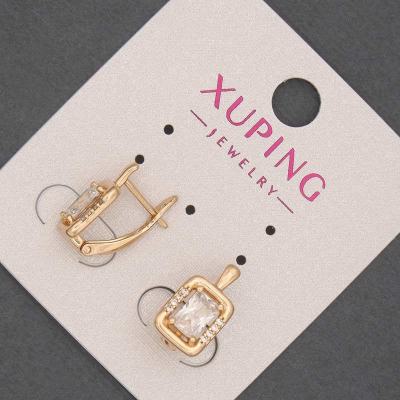 Náušnice Xuping se bílými štrasami a bílým krystalem, průměr 8 mm, délka 14 mm, pozlacení 18K