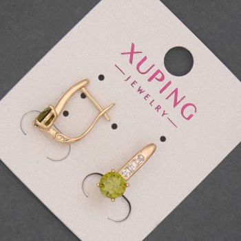 Náušnice Xuping se bílými kamínky a olivovým krystalem, průměr 6 mm, délka 17 mm, 18K pozlacení