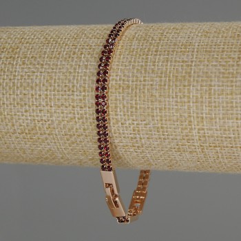 Náramek Xuping pozlacený 18K s červenými štrasovými kamínky, tloušťka 4,5 mm, délka 17–19 cm