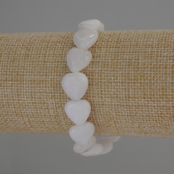 Náramek z bílého křemene ve tvaru srdce, průměr 12×12 mm ±, délka 18 cm, elastický