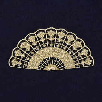 Brož Vějíř, barva matového zlata, zlatistý kov, 62×32 mm+